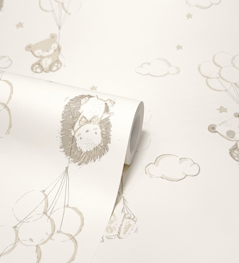 Papel pintado infantil globos ositos nubes beige y marfil claro  Milo Starry 684062