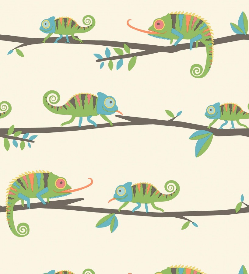 Papel pintado de camaleones en ramas de selva infantil colorido  Izan Tropic 684065