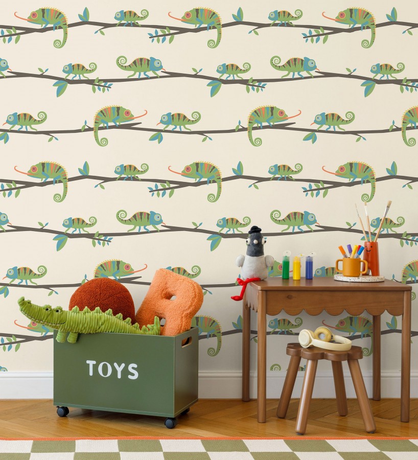 Papel pintado de camaleones en ramas de selva infantil colorido  Izan Tropic 684065