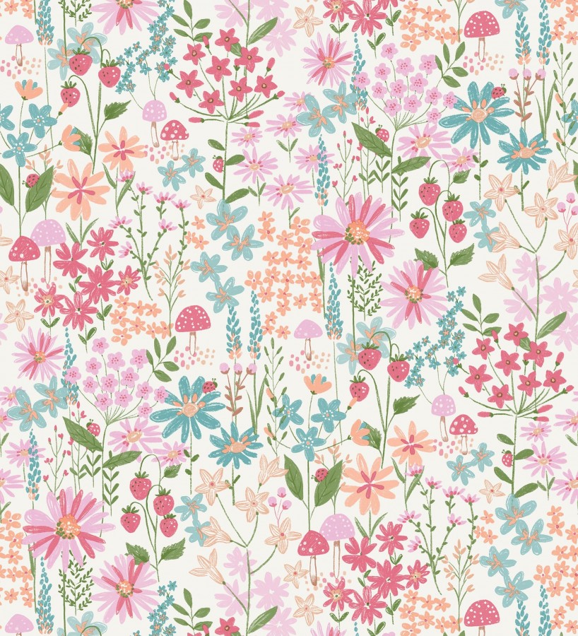 Papel pintado de flores juveniles tonos rosa y celeste  Lulu Berry 684067