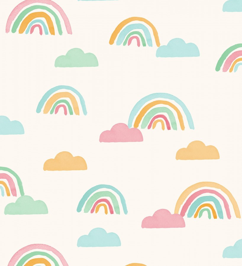 Papel pintado de arcoíris y nubes acuarela infantil pastel  Finn Magic 684068