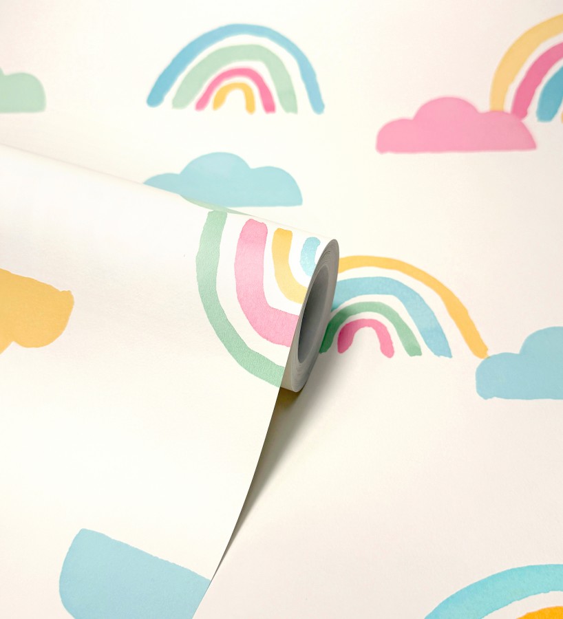 Papel pintado de arcoíris y nubes acuarela infantil pastel  Finn Magic 684068