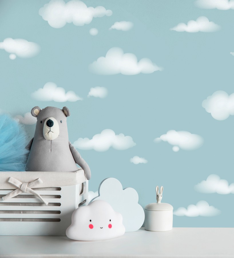 Papel pintado nubes blancas sobre cielo azul infantil  Aria Cloudy 684074