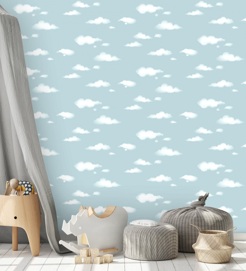 Papel pintado nubes blancas sobre cielo azul infantil  Aria Cloudy 684074