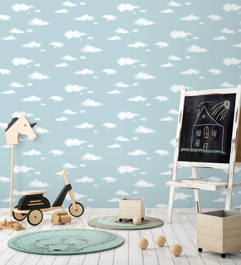 Papel pintado nubes blancas sobre cielo azul infantil  Aria Cloudy 684074