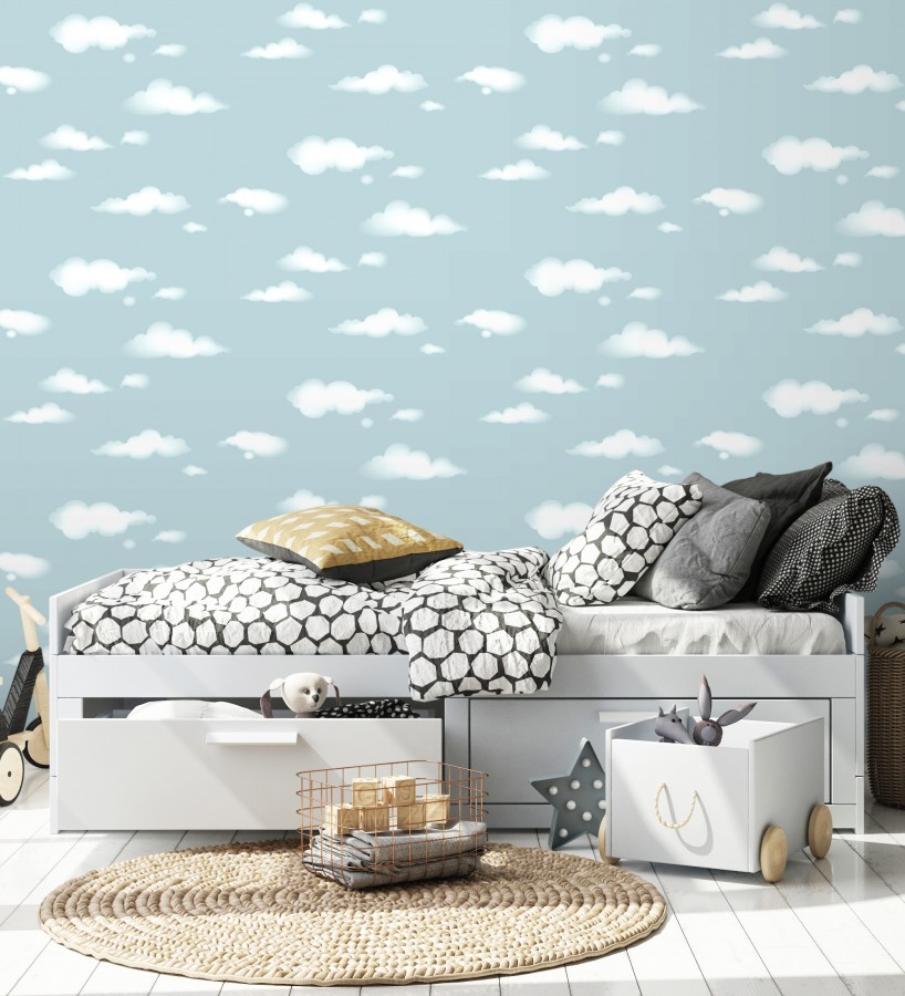 Papel pintado nubes blancas sobre cielo azul infantil  Aria Cloudy 684074