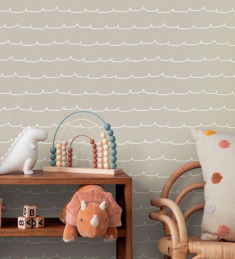 Papel pintado ondas blancas minimalistas fondo color gris visón  Zoe Wavy 684075