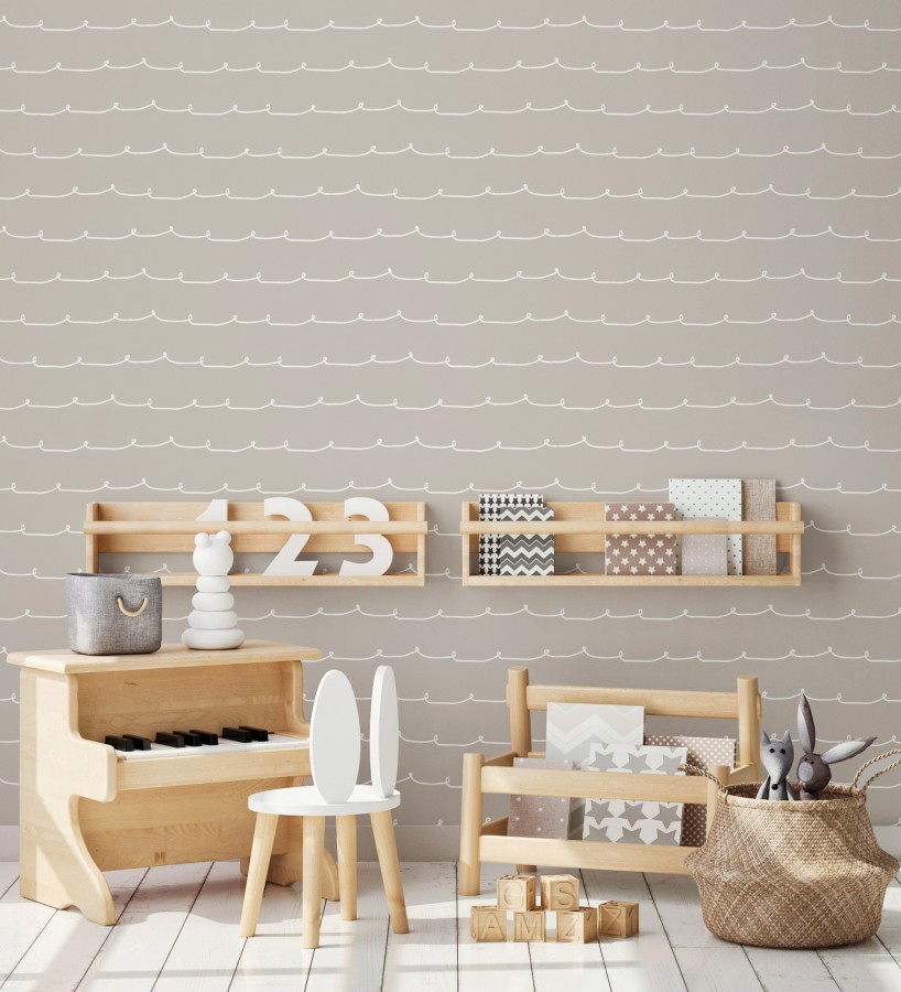 Papel pintado ondas blancas minimalistas fondo color gris visón  Zoe Wavy 684075