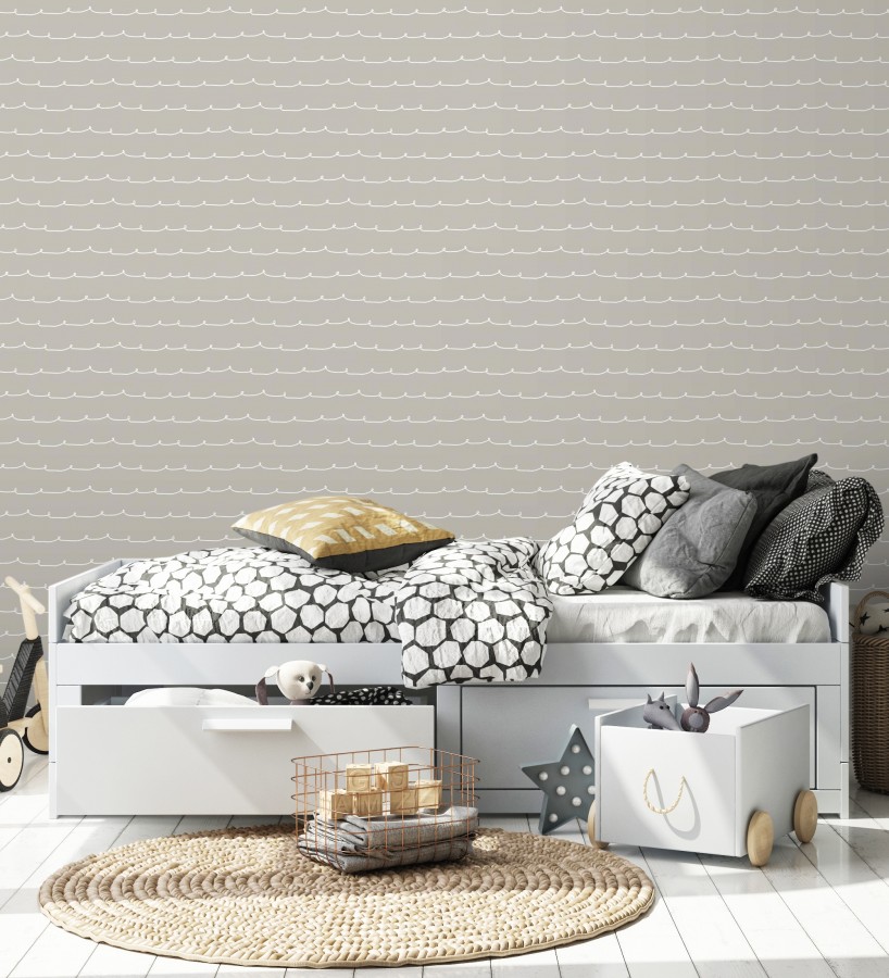 Papel pintado ondas blancas minimalistas fondo color gris visón  Zoe Wavy 684075