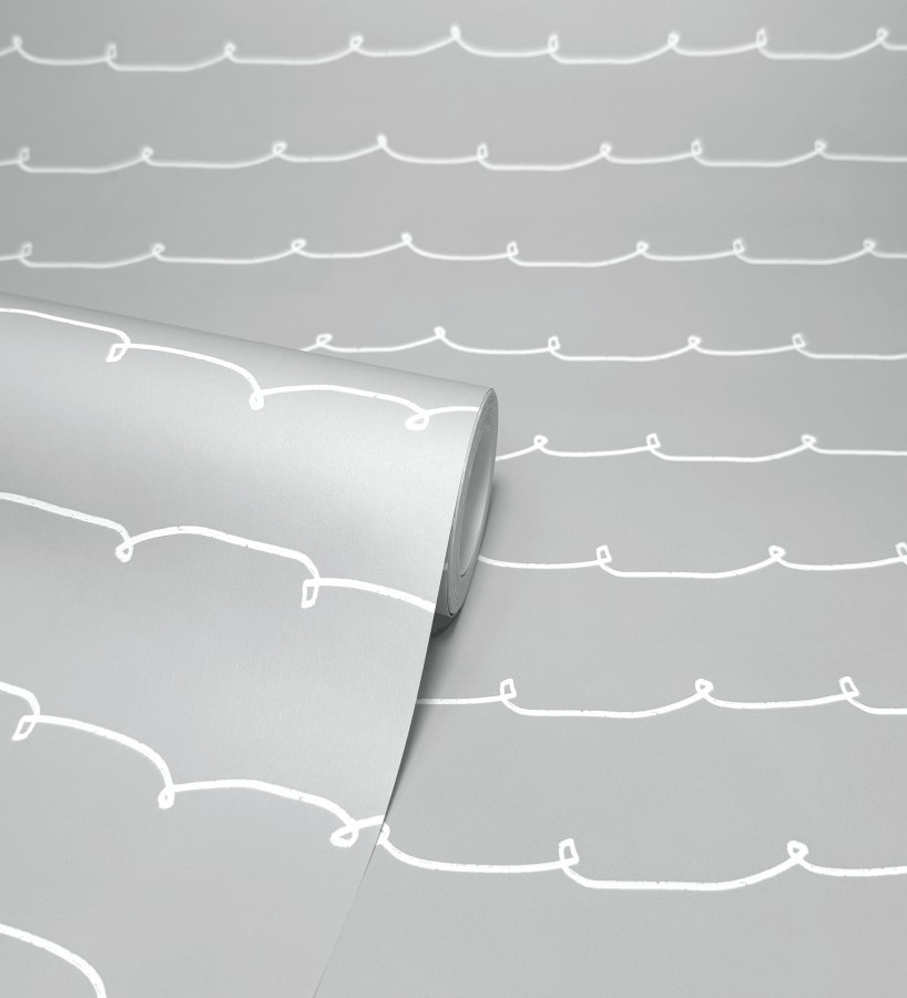 Papel pintado ondas blancas minimalistas fondo color gris medio  Zoe Wavy 684076