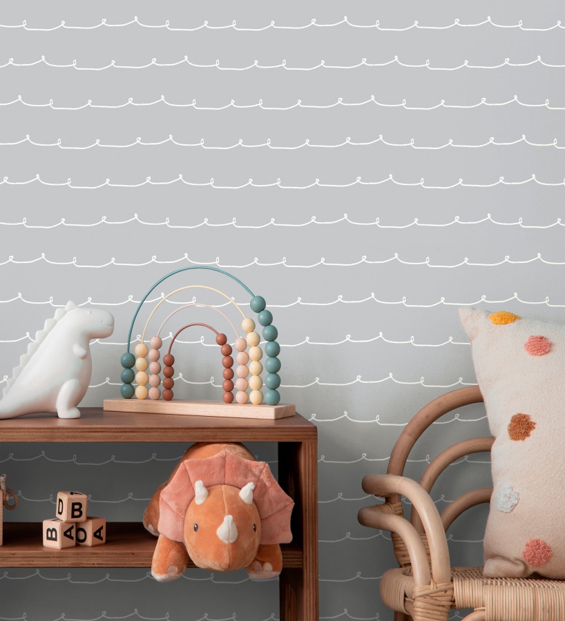 Papel pintado ondas blancas minimalistas fondo color gris medio  Zoe Wavy 684076