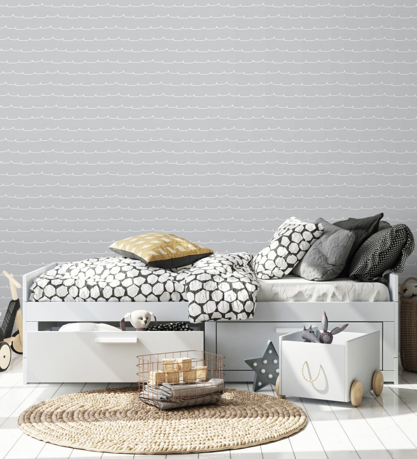 Papel pintado ondas blancas minimalistas fondo color gris medio  Zoe Wavy 684076