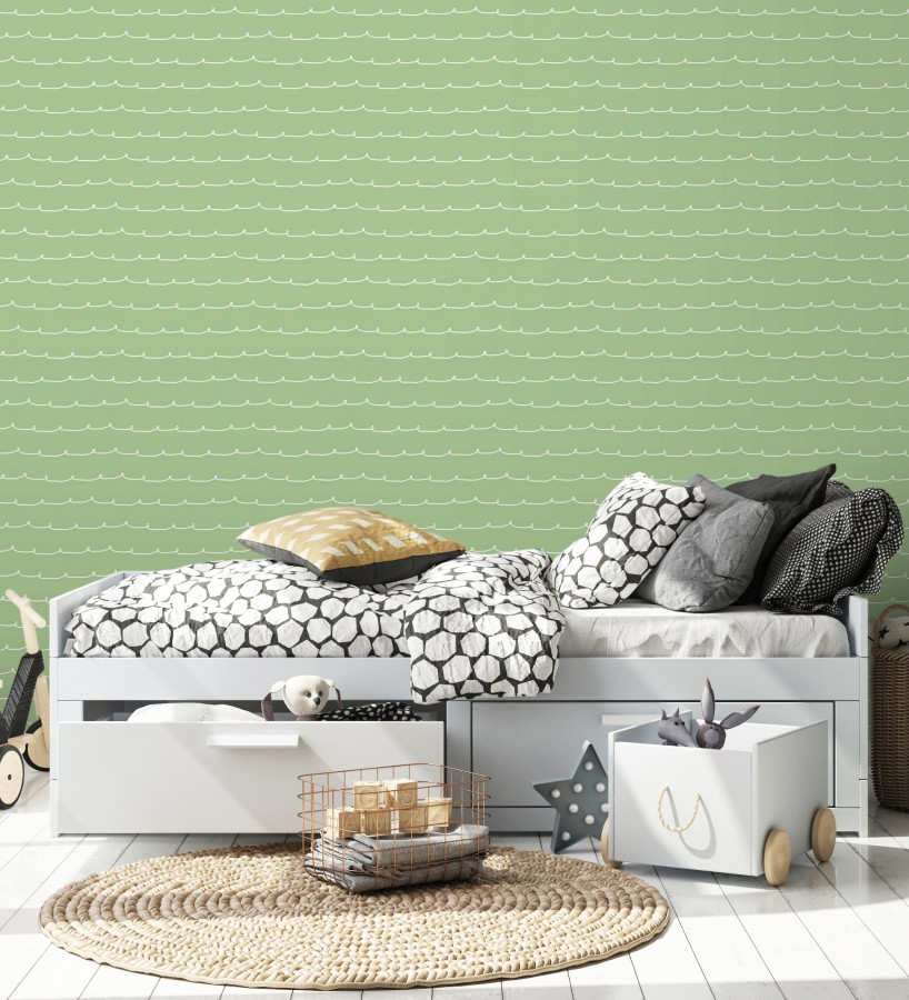 Papel pintado ondas blancas minimalistas fondo color verde pistacho  Zoe Wavy 684077
