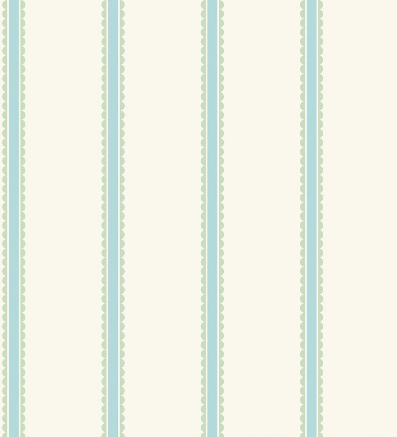 Papel pintado rayas celestes y verdes festoneadas infantil  Olivia Wavy 684079