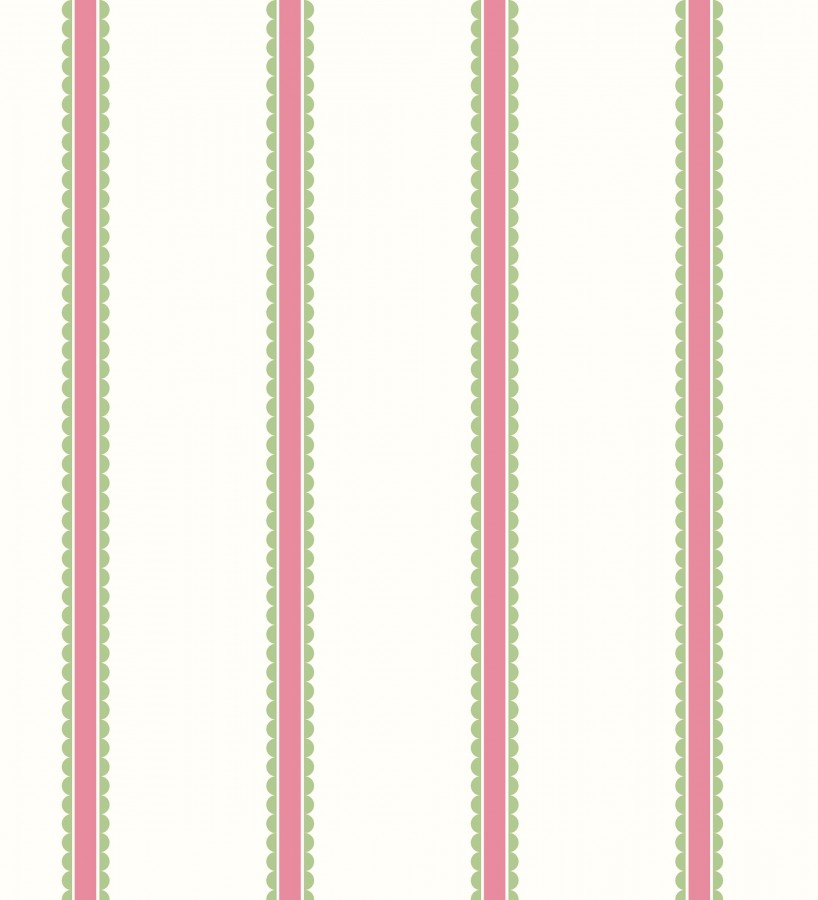 Papel pintado rayas fucsia y verdes festoneadas infantil  Olivia Wavy 684080