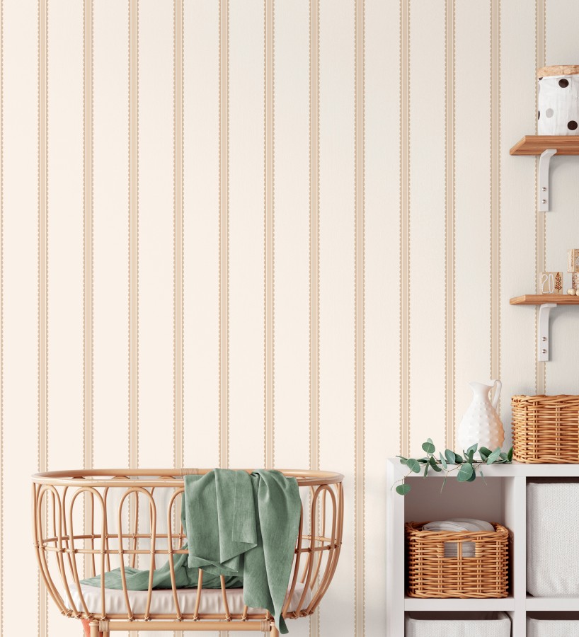 Papel pintado rayas beige festoneadas infantil  Olivia Wavy 684081