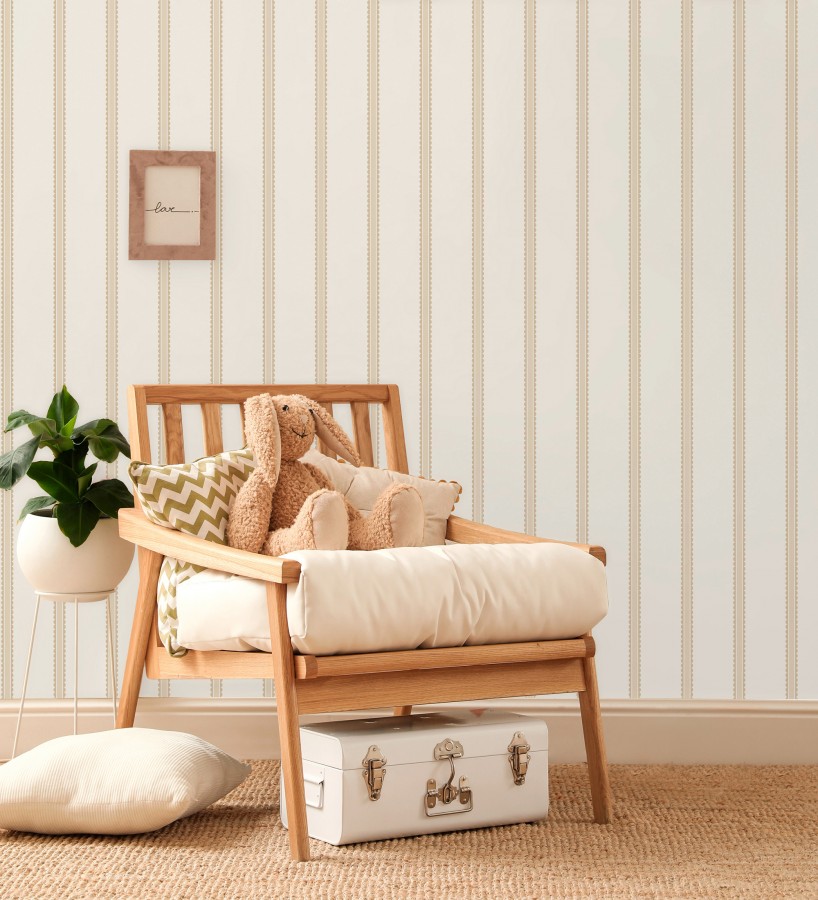 Papel pintado rayas beige festoneadas infantil  Olivia Wavy 684081