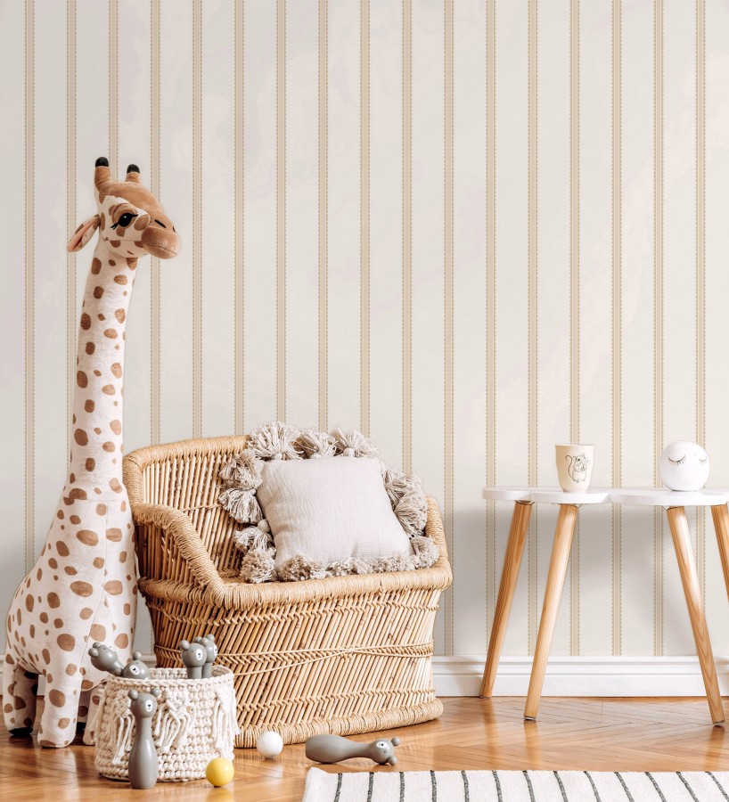 Papel pintado rayas beige festoneadas infantil  Olivia Wavy 684081