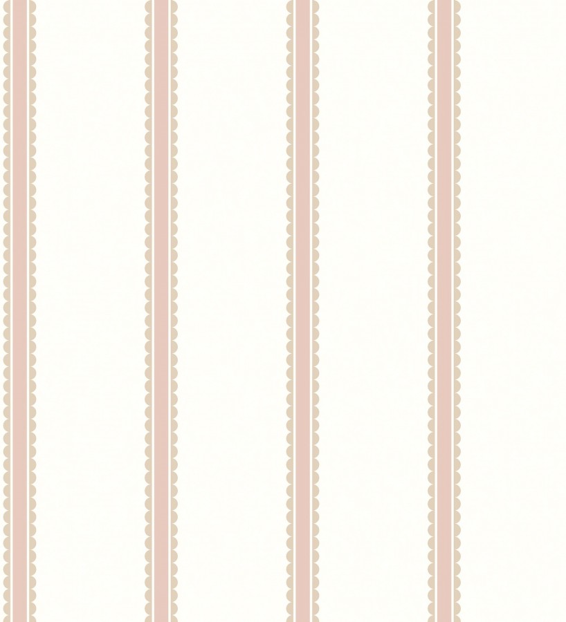 Papel pintado rayas rosa palo y beige festoneadas infantil  Olivia Wavy 684082