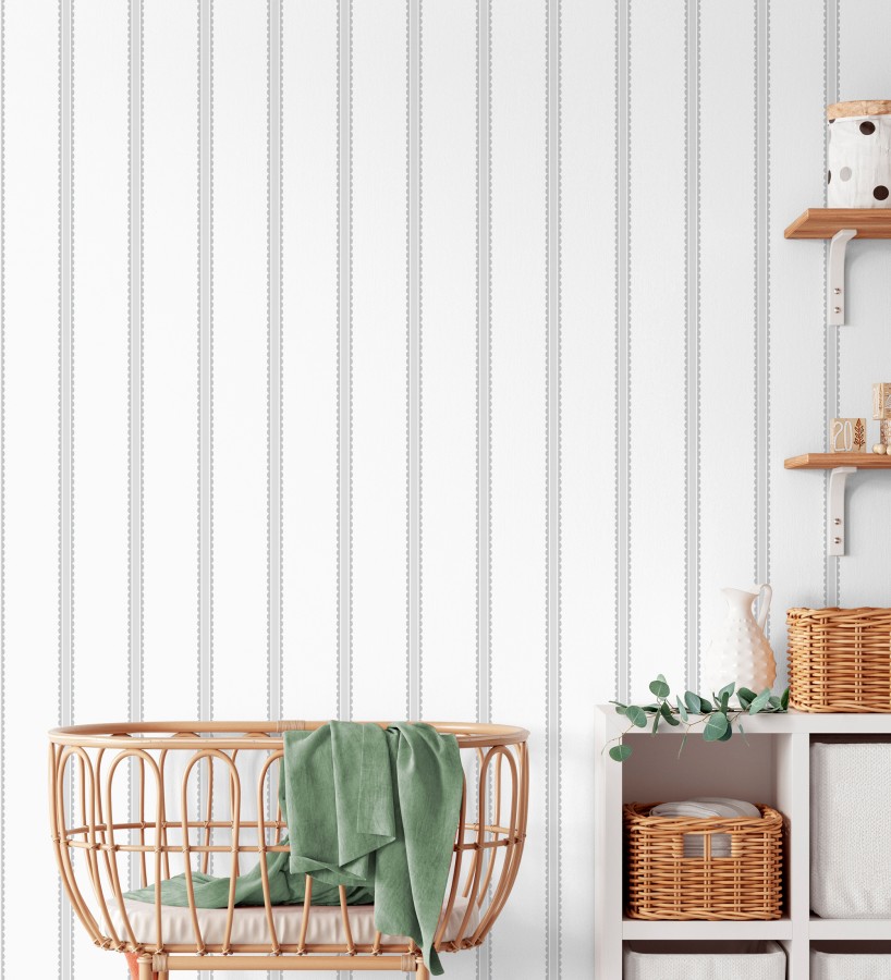 Papel pintado rayas grises festoneadas infantil  Olivia Wavy 684083