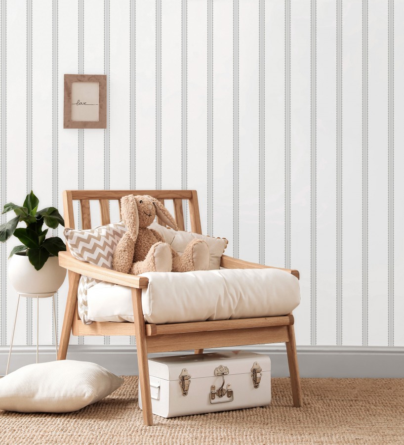 Papel pintado rayas grises festoneadas infantil  Olivia Wavy 684083