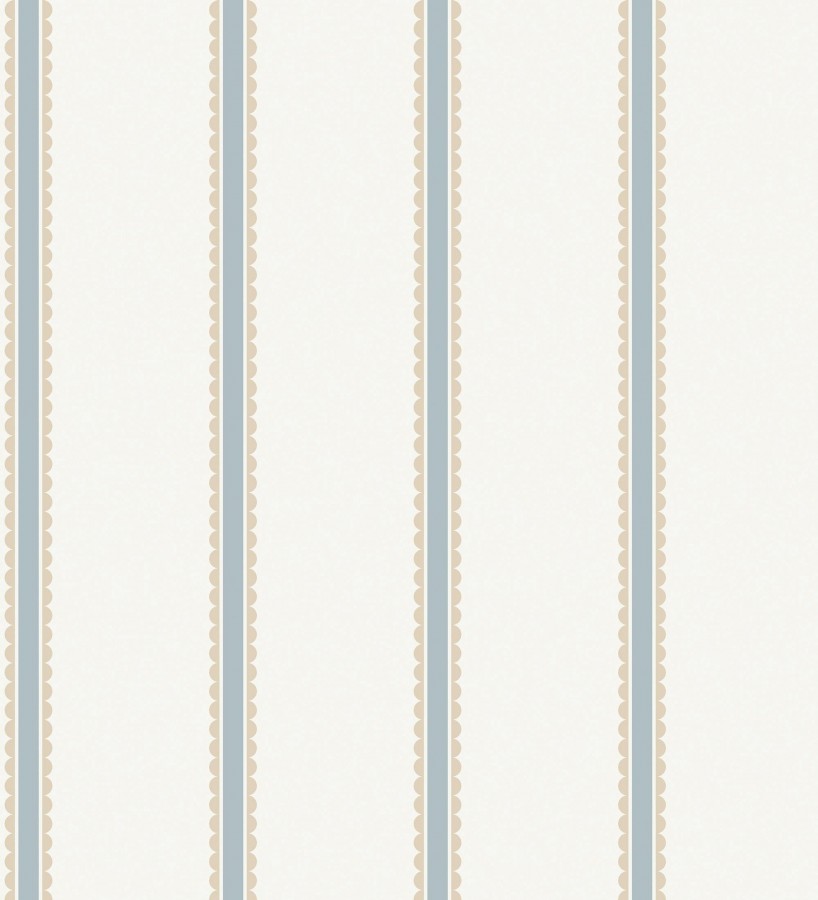 Papel pintado rayas azules y beige festoneadas infantil  Olivia Wavy 684084