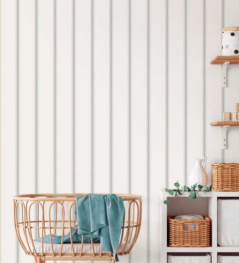 Papel pintado rayas azules y beige festoneadas infantil  Olivia Wavy 684084