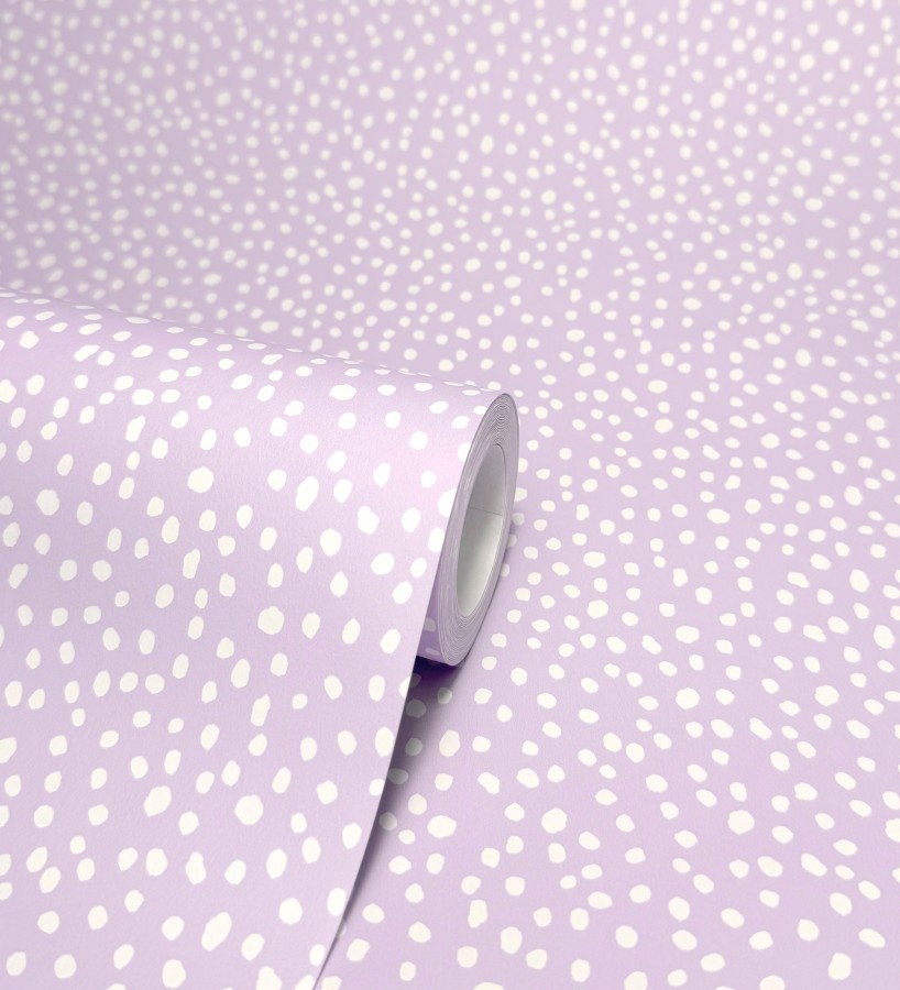 Papel pintado malva de puntos blancos delicado infantil  Bianca Dot 684085