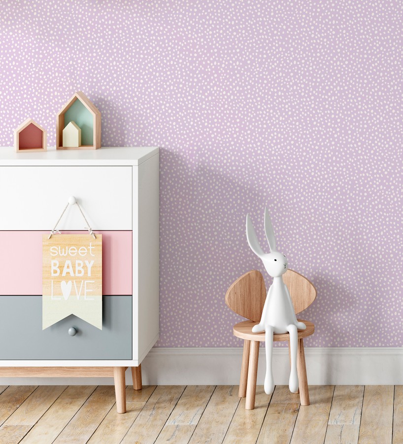 Papel pintado malva de puntos blancos delicado infantil  Bianca Dot 684085