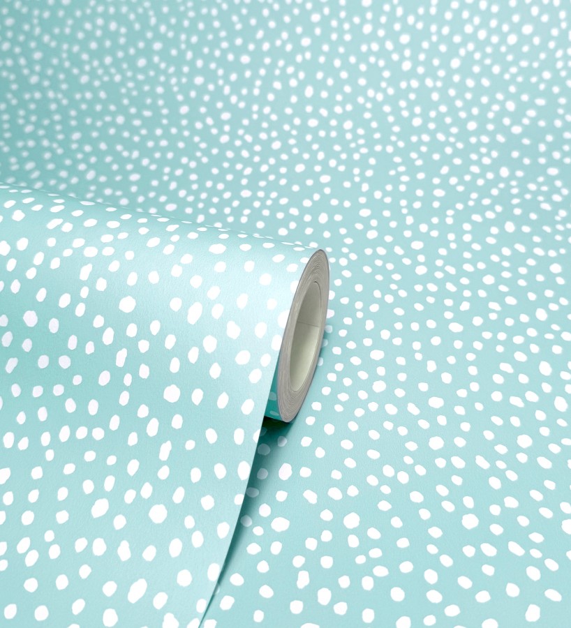 Papel pintado azul cielo de puntos blancos delicado infantil  Bianca Dot 684086