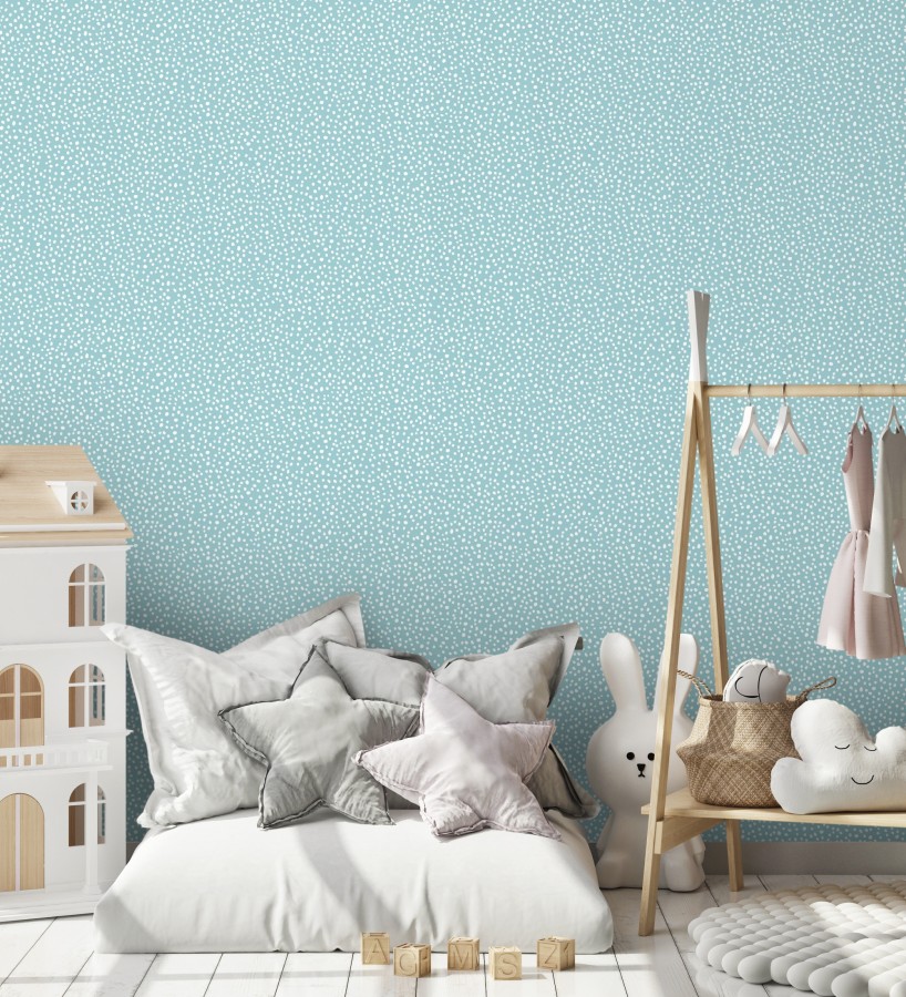 Papel pintado azul cielo de puntos blancos delicado infantil  Bianca Dot 684086