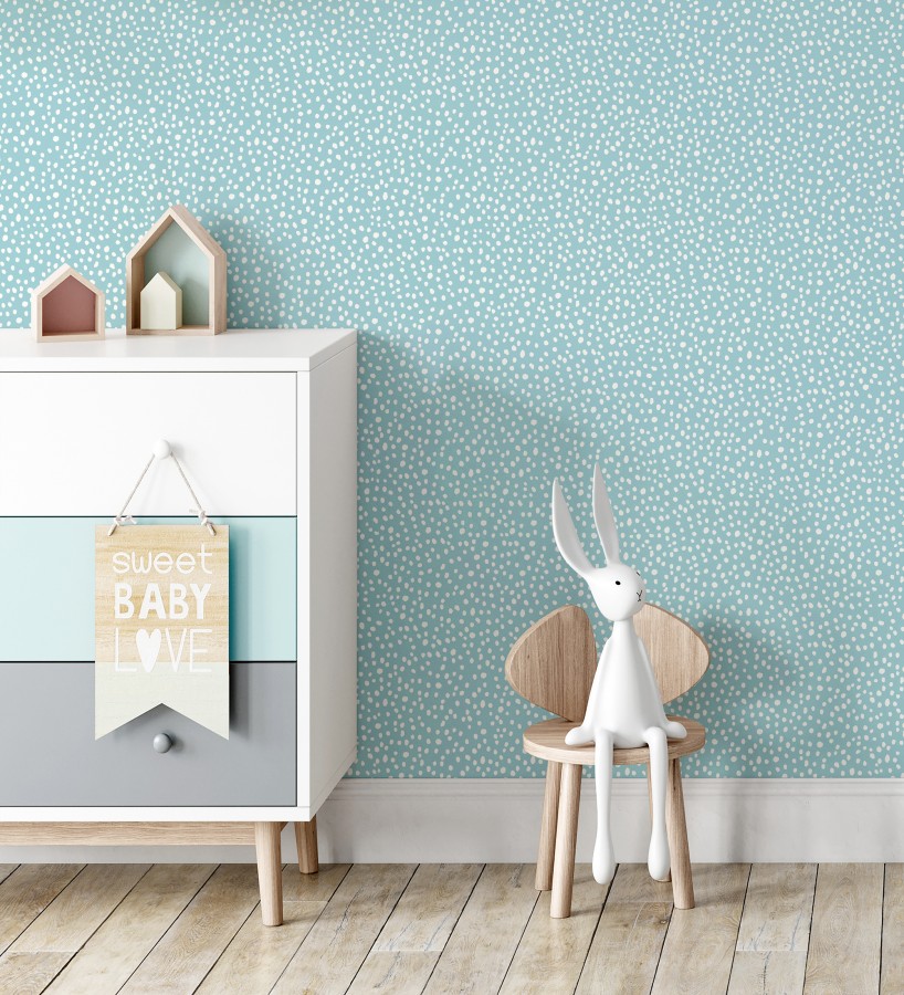 Papel pintado azul cielo de puntos blancos delicado infantil  Bianca Dot 684086