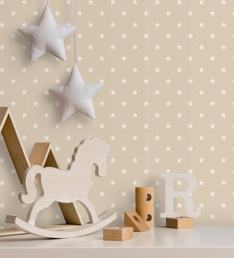 Papel pintado de estrellas fondo beige estilo infantil nórdico  Stella 684087