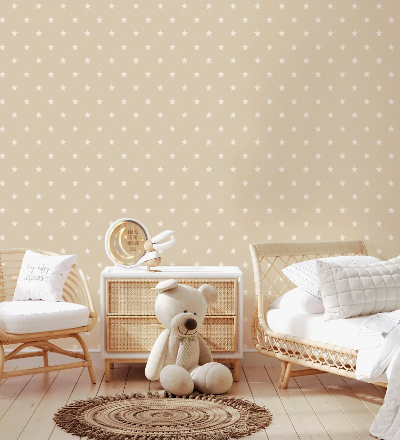 Papel pintado de estrellas fondo beige estilo infantil nórdico  Stella 684087