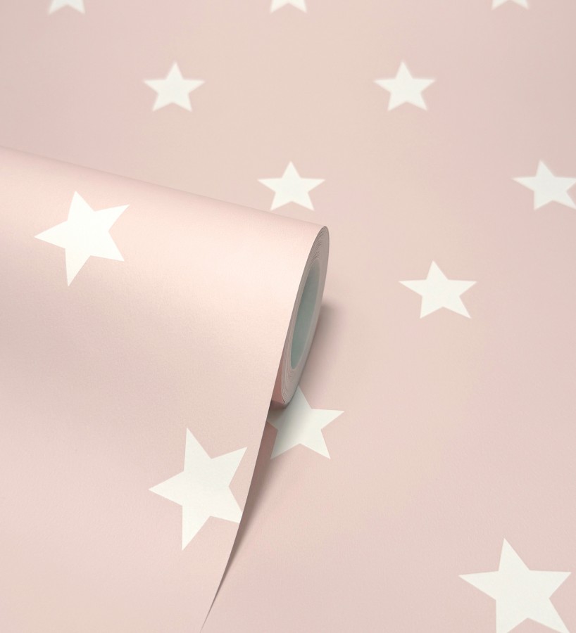 Papel pintado de estrellas blancas fondo rosa estilo infantil nórdico  Stella 684088