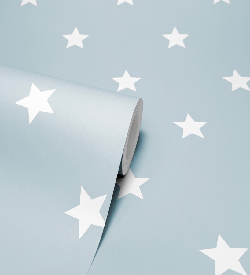 Papel pintado de estrellas blancas fondo celeste estilo infantil nórdico  Stella 684089