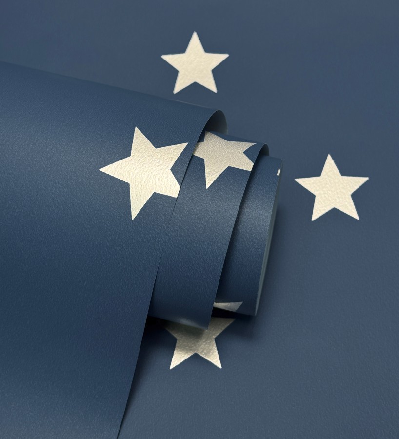 Papel pintado de estrellas plata fondo azul oscuro  Stella 684090