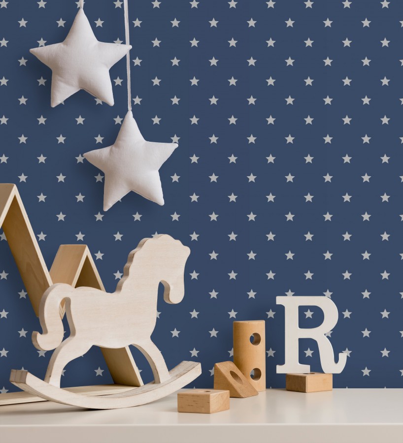 Papel pintado de estrellas plata fondo azul oscuro  Stella 684090