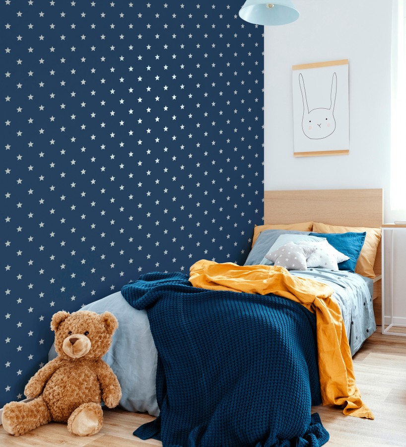 Papel pintado de estrellas plata fondo azul oscuro  Stella 684090
