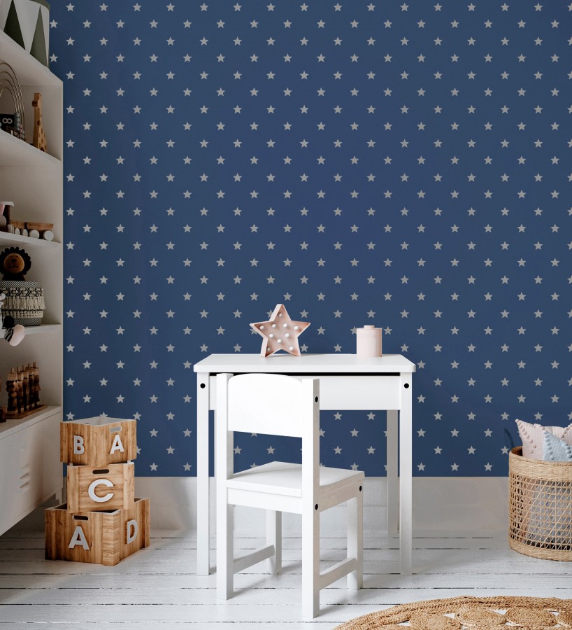 Papel pintado de estrellas plata fondo azul oscuro  Stella 684090