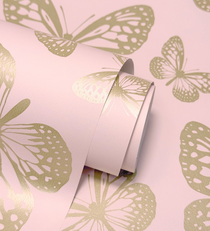 Papel pintado de mariposas doradas sobre fondo rosa  Mia Butterfly 684092