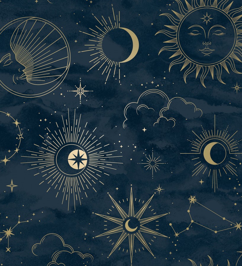 Papel pintado místico de constelaciones luna sol y estrellas azul noche  Lyra Astral 684093