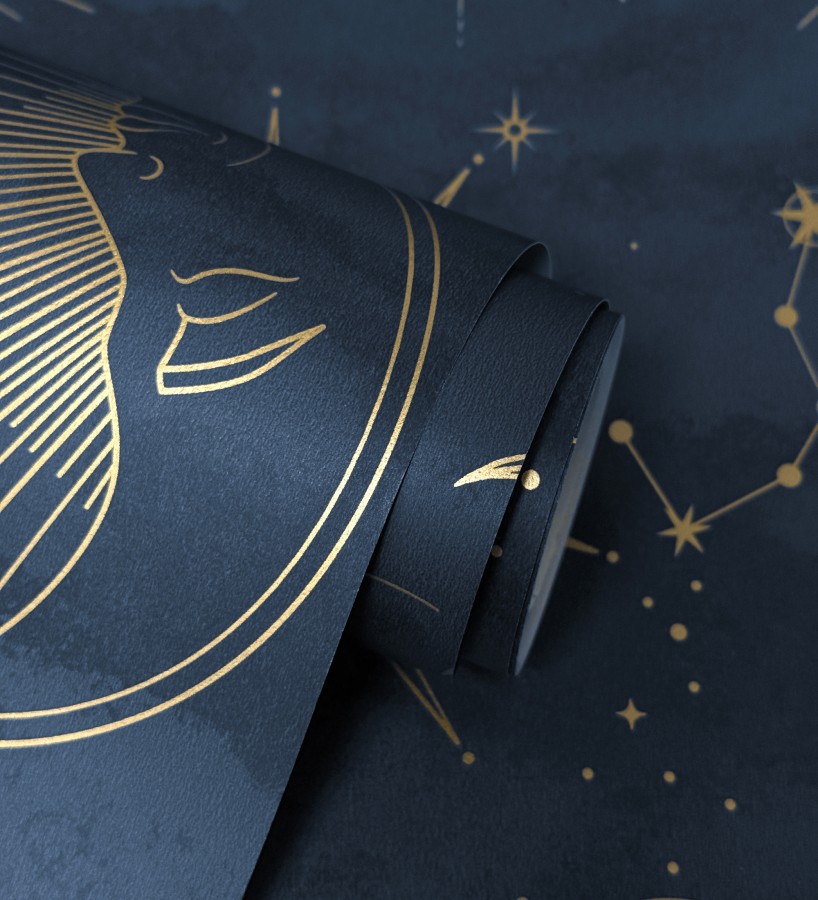 Papel pintado místico de constelaciones luna sol y estrellas azul noche  Lyra Astral 684093