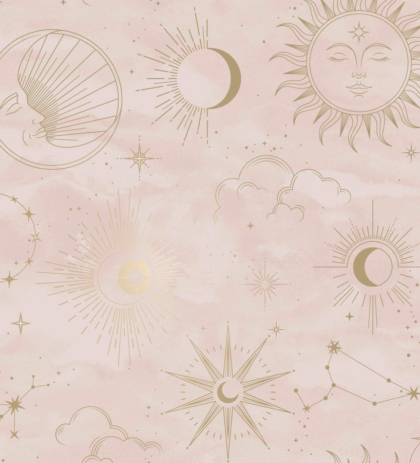 Papel pintado místico de constelaciones luna sol y estrellas rosa claro  Lyra Astral 684094