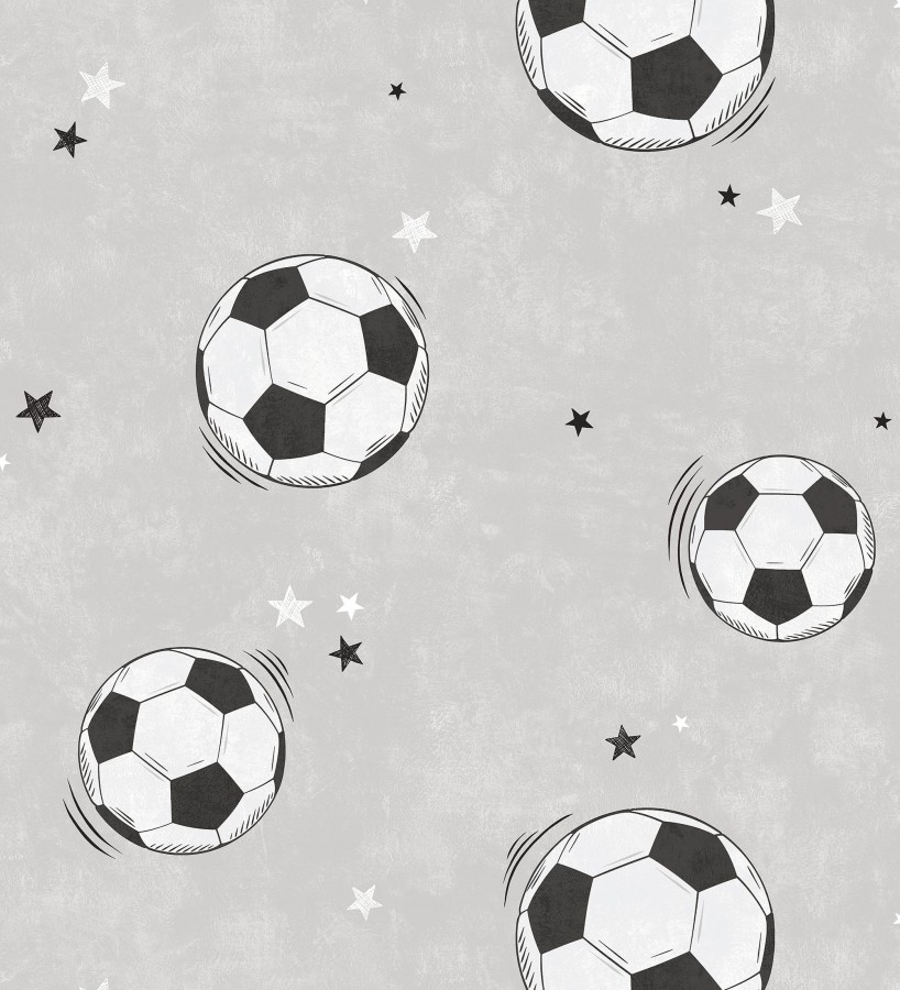 Papel pintado de balones de fútbol y estrellas en gris  Pau Soccer 684096