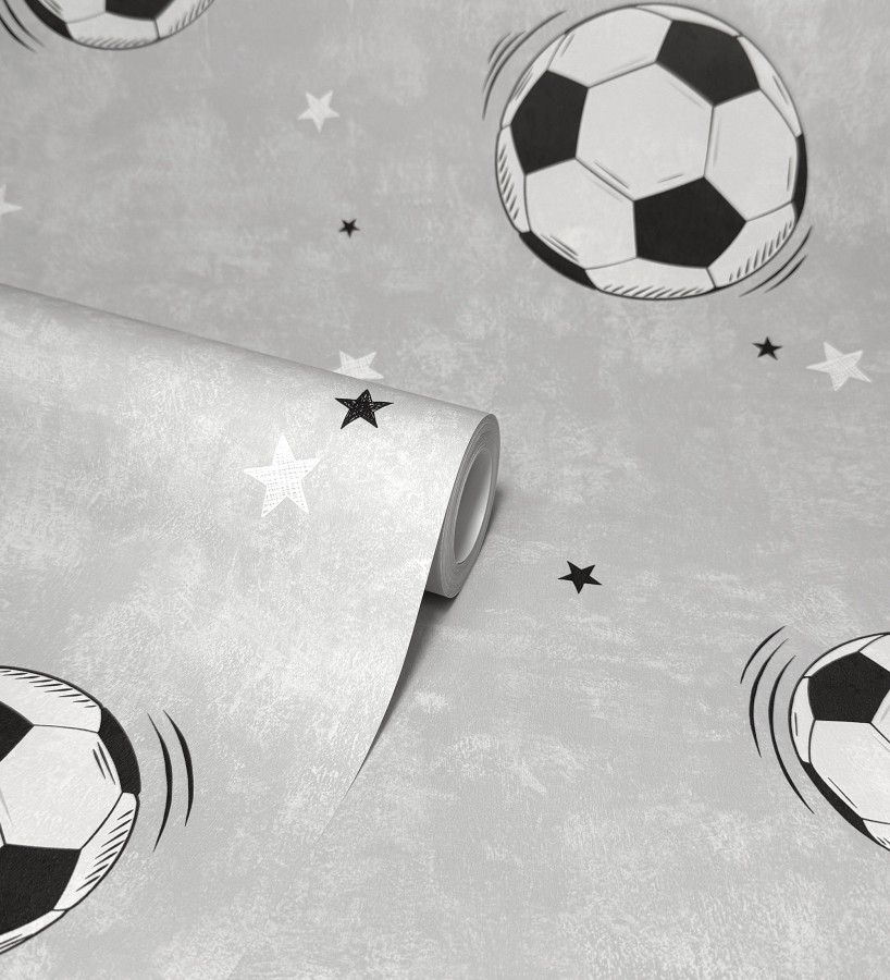 Papel pintado de balones de fútbol y estrellas en gris  Pau Soccer 684096