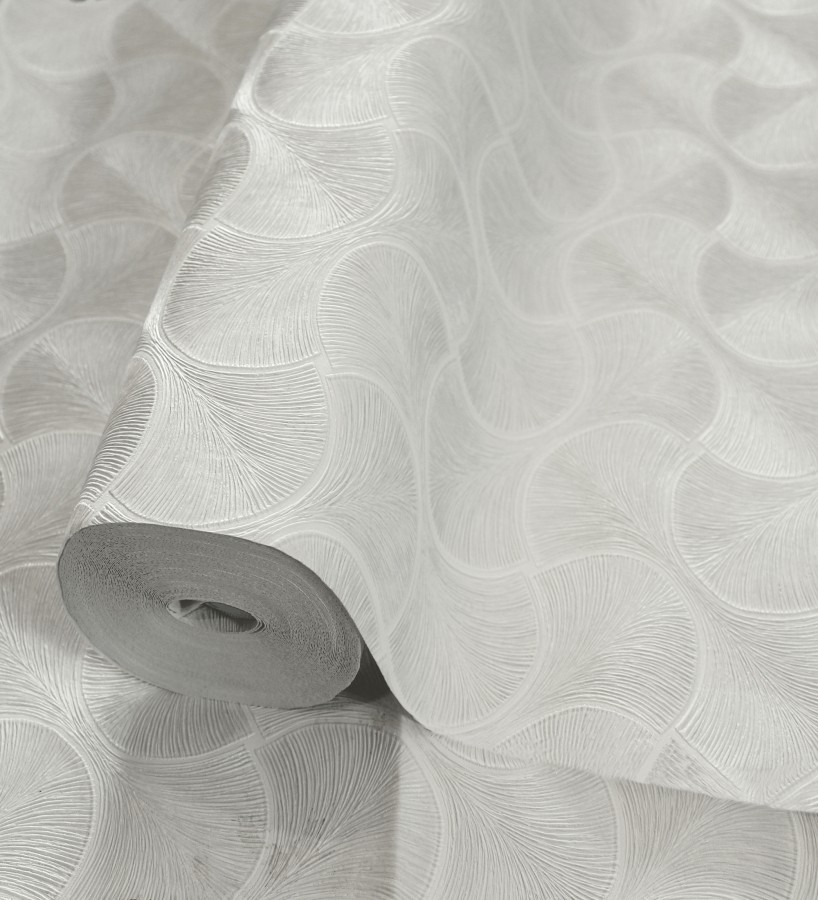Papel pintado art déco abanicos blancos en relieve efecto metalizado  Gatsby Lavish 684107