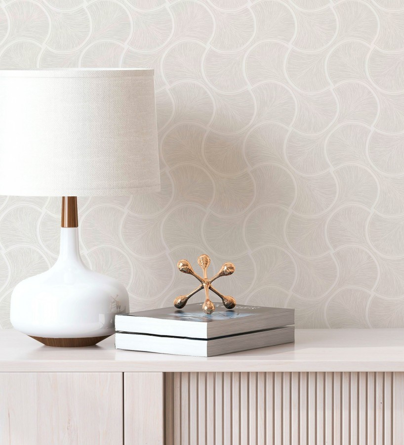 Papel pintado art déco abanicos blancos en relieve efecto metalizado  Gatsby Lavish 684107
