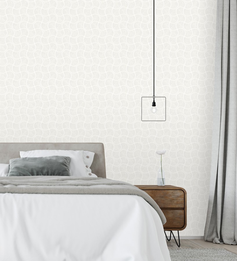Papel pintado art déco abanicos blancos en relieve efecto metalizado  Gatsby Lavish 684107