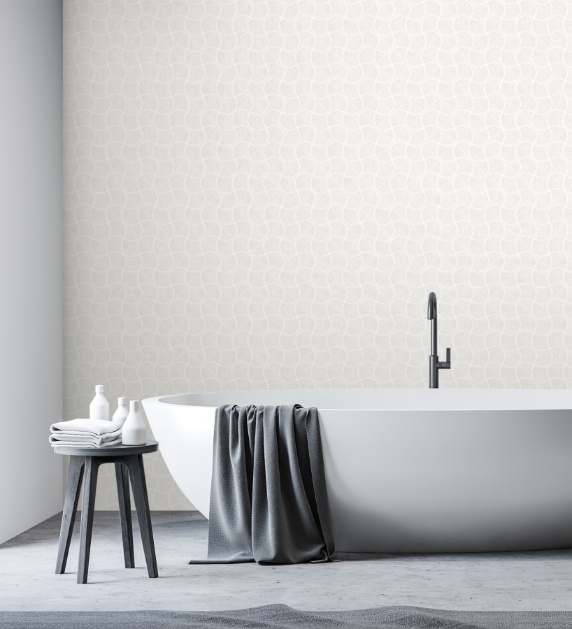 Papel pintado art déco abanicos blancos en relieve efecto metalizado  Gatsby Lavish 684107